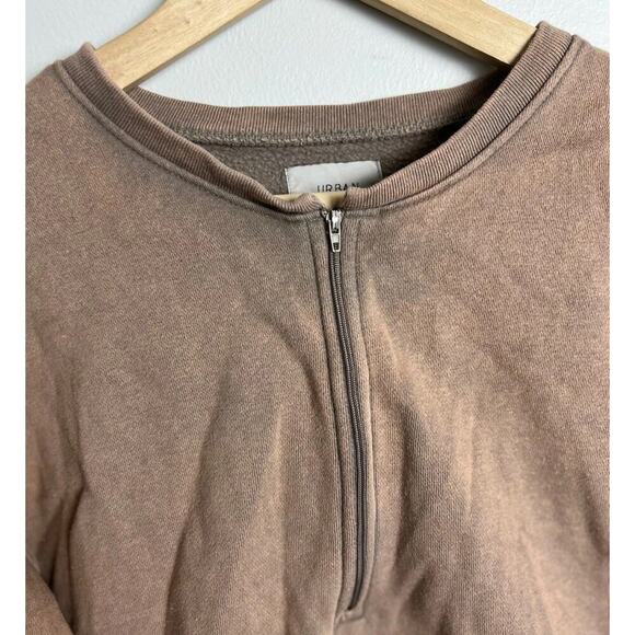 Urban Outfitters Cropped Zip Sweatshirt Brown Fleece Lined Minimalist Size Med - Picture 4 of 6